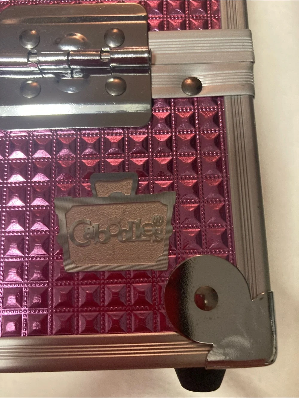 Metallic Pink Portable Makeup Storage Case with Silver Trim